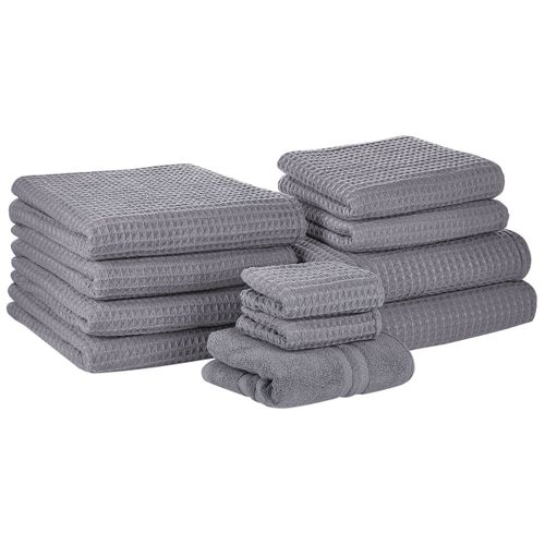Lot De 11 Serviettes De Bain En Coton Gris Areora