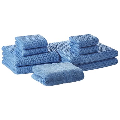 Lot De 9 Serviettes De Bain En Coton Bleu Areora