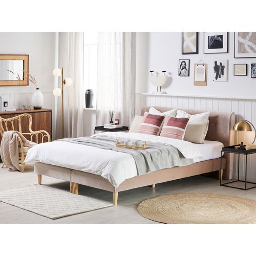 Lit Boxspring En Velours Beige 160 X 200 Cm Marquise
