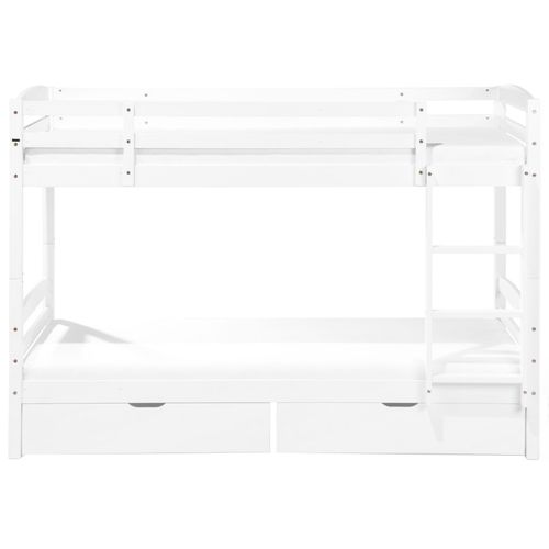 Lit Superposé En Bois Blanc 90 X 200 Cm Avec Tiroirs Regat