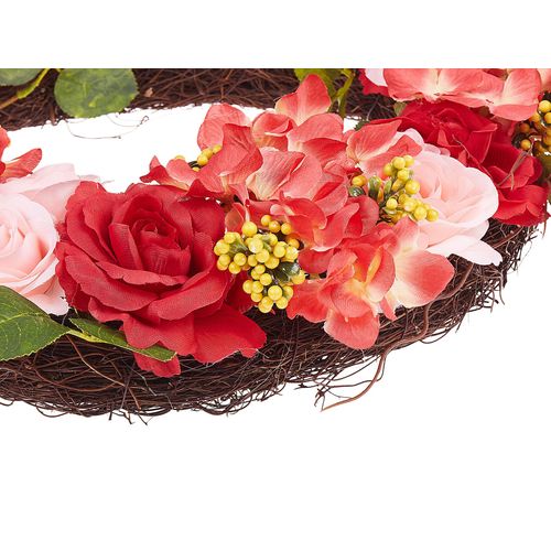 Couronne Porte Entrée Ø 50 Cm Rouge Et Rose Agulo