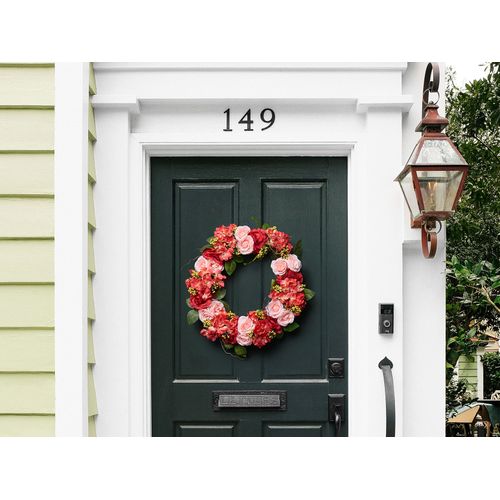 Couronne Porte Entrée Ø 50 Cm Rouge Et Rose Agulo