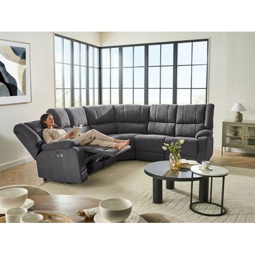 Canapé Angle Électrique 5 Places En Tissu Gris Foncé Avec Port USB Rokke