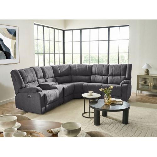 Canapé Angle Électrique 5 Places En Tissu Gris Foncé Avec Port USB Rokke