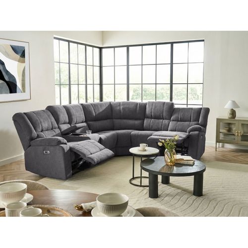 Canapé Angle Électrique 5 Places En Tissu Gris Foncé Avec Port USB Rokke