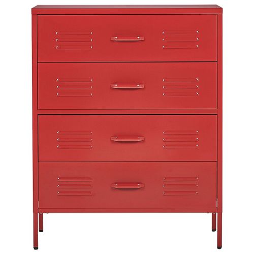 Armoire 4 Tiroirs En Acier Rouge Enago