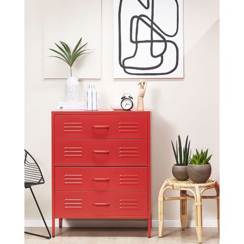 Armoire 4 Tiroirs En Acier Rouge Enago