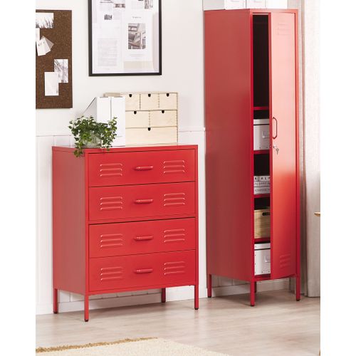 Armoire 4 Tiroirs En Acier Rouge Enago