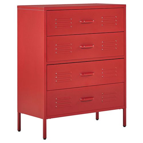Armoire 4 Tiroirs En Acier Rouge Enago