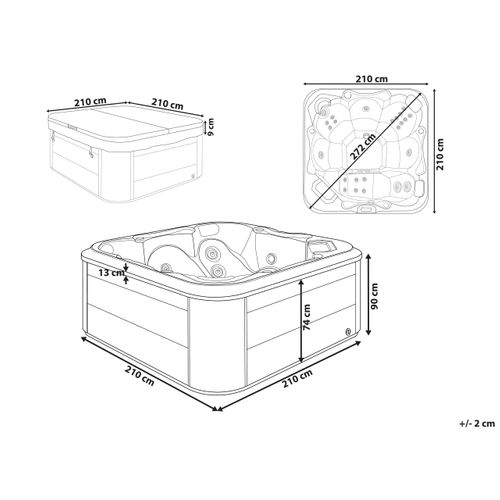 Spa De Jardin 6 Places En Acrylique Gris 210 X 210 Cm Avec LED Tularosa
