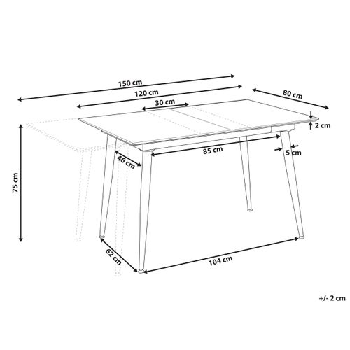 Table De Repas Eftalia Marbre Blanc 120/150 Cm 80 Cm