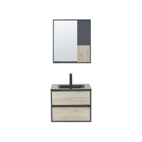 Meuble Vasque Avec Miroir Et Cabinet 60 Cm Bois Clair Et Gris Teruel