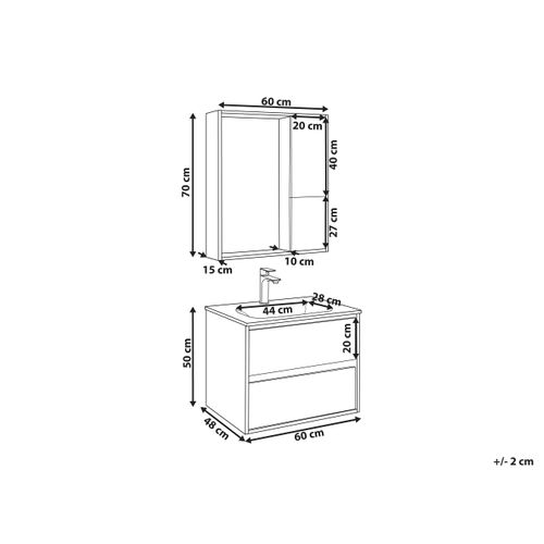 Meuble Vasque Avec Miroir Et Cabinet 60 Cm Bois Clair Et Gris Teruel