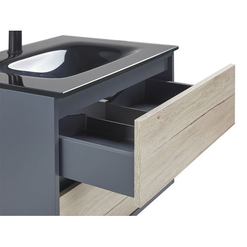 Meuble Vasque Avec Miroir Et Cabinet 60 Cm Bois Clair Et Gris Teruel