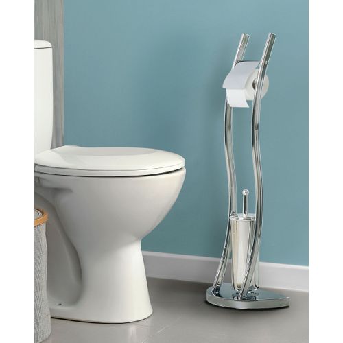 Porte Papier-toilette Sur Pied Avec Brosse En Métal Argenté Soacha
