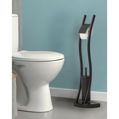 Porte Papier-toilette Sur Pied Avec Brosse En Métal Noir Soacha