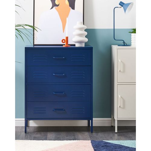Commode à 4 Tiroirs En Métal Bleu Marine Enago