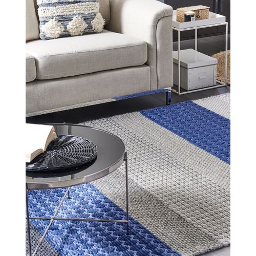 Tapis En Laine à Rayures Bleu-gris 160 X 220 Cm Akkaya