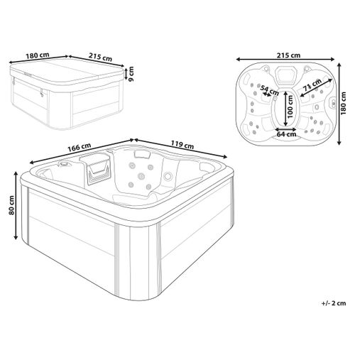 Spa De Jardin 4 Places En Acrylique Gris 215 X 180 Cm Avec LED Arcelia