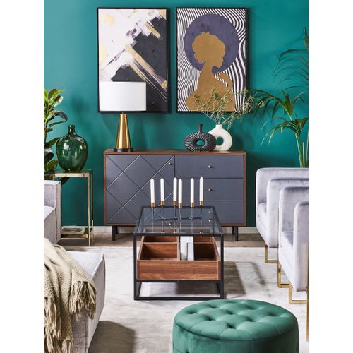 Table De Salon Au Plateau De Verre Avec Étagère Bois Sombre/noir Waco