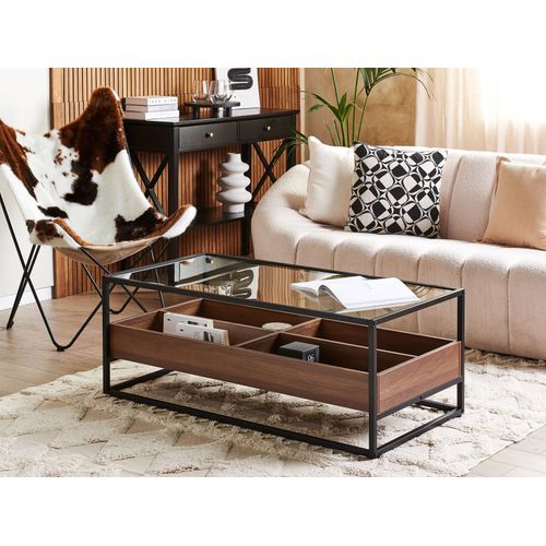 Table De Salon Au Plateau De Verre Avec Étagère Bois Sombre/noir Waco