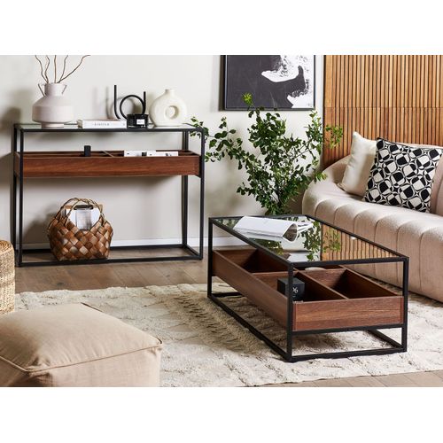 Table De Salon Au Plateau De Verre Avec Étagère Bois Sombre/noir Waco