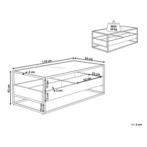Table De Salon Au Plateau De Verre Avec Étagère Bois Sombre/noir Waco