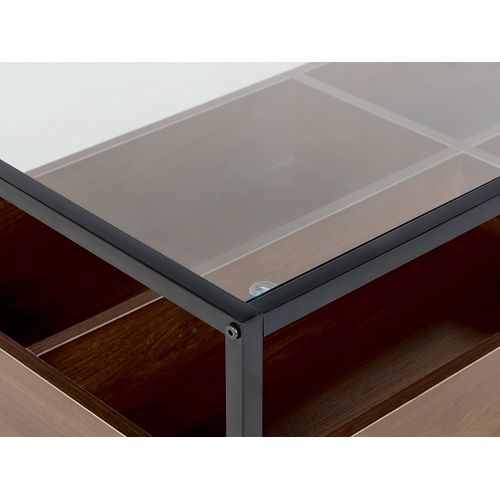 Table De Salon Au Plateau De Verre Avec Étagère Bois Sombre/noir Waco