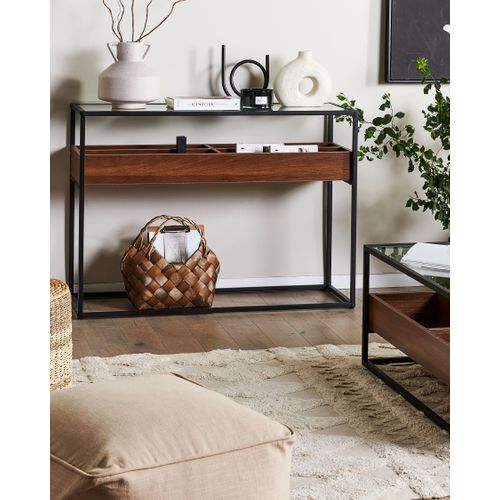 Console Au Plateau De Verre Bois Sombre/noir Waco