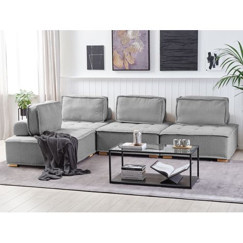 Canapé D'angle Modulable 4 Places En Tissu Gris Tibro