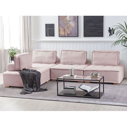 Canapé D'angle Modulable 4 Places En Tissu Rose Tibro