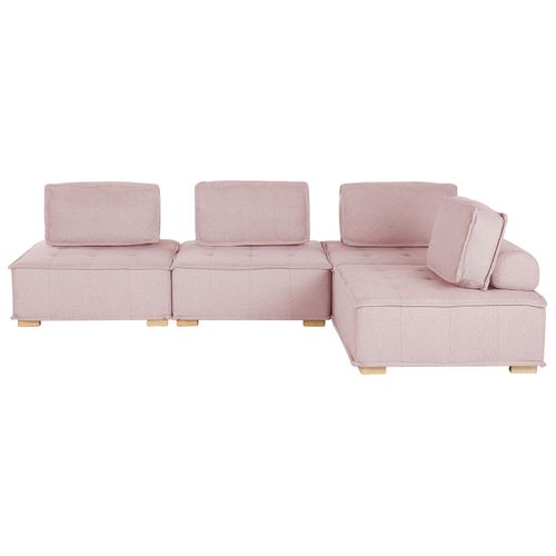 Canapé D'angle Modulable 4 Places En Tissu Rose Tibro