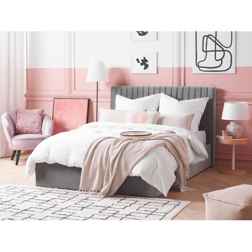 Lit Avec Coffre En Velours Gris 140 X 200 Cm Vion