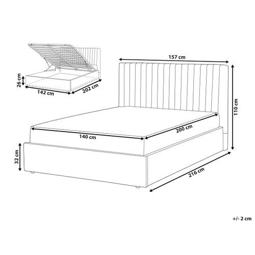 Lit Avec Coffre En Velours Gris 140 X 200 Cm Vion