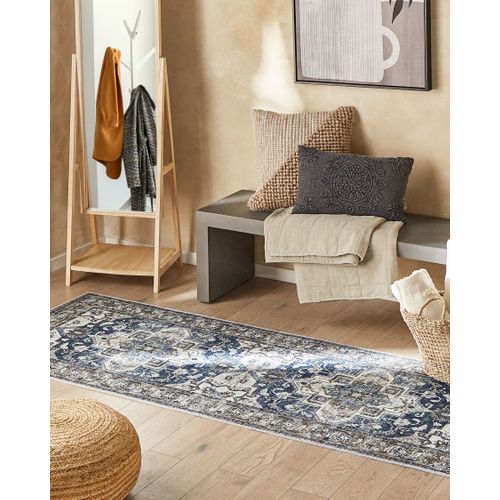 Tapis Gris Et Bleu 80 X 300 Cm Kottar