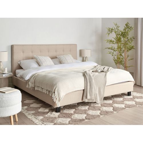 Lit Avec Sommier Tissu La Rochelle 180 X 200 Cm Beige