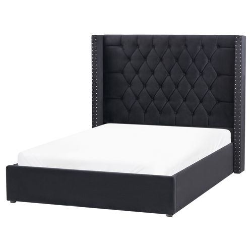 Lit Ottoman Velours Lubbon 140 X 200 Cm Noir