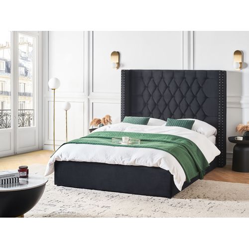Lit Ottoman Velours Lubbon 140 X 200 Cm Noir