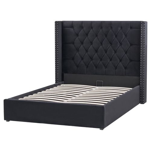 Lit Ottoman Velours Lubbon 140 X 200 Cm Noir