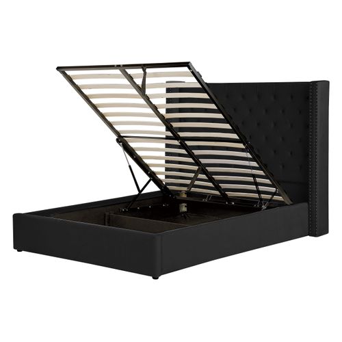 Lit Ottoman Velours Lubbon 140 X 200 Cm Noir