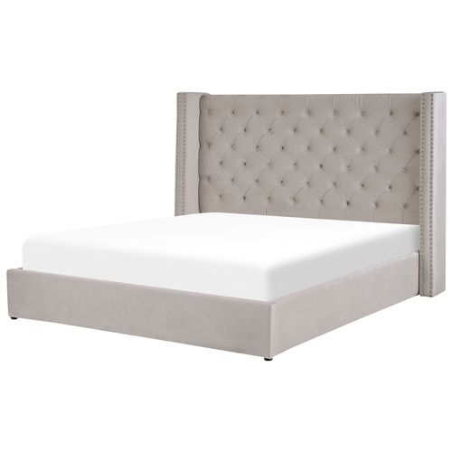 Lit Ottoman Velours Lubbon 180 X 200 Cm Gris Clair