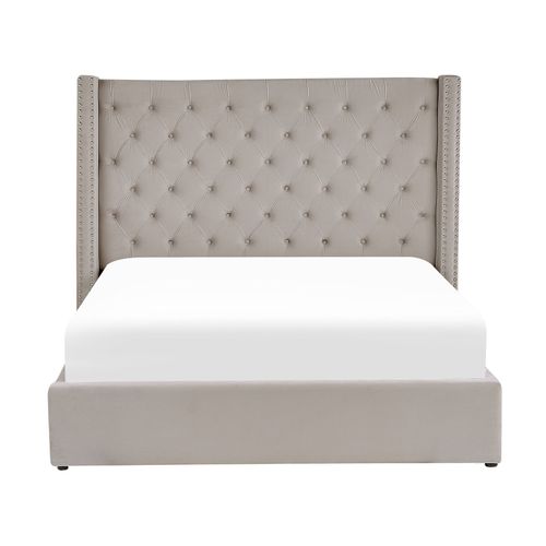 Lit Ottoman Velours Lubbon 180 X 200 Cm Gris Clair