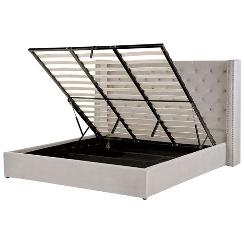 Lit Ottoman Velours Lubbon 180 X 200 Cm Gris Clair
