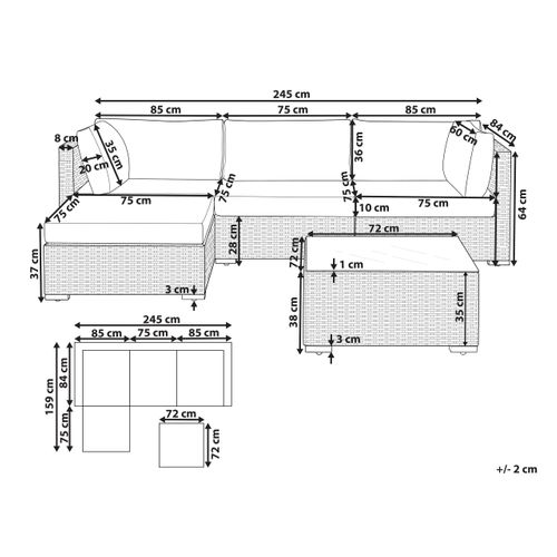 Set De Salon Côté Droit Polyrotin Gris Clair Sano