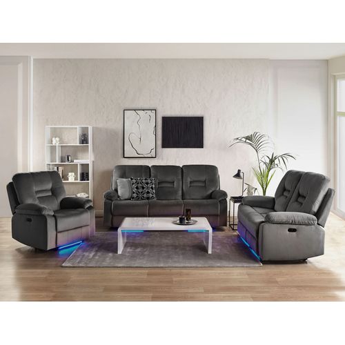 Canapé En Velours Gris 3 Places Inclinable Avec LED Et Port USB Bergen