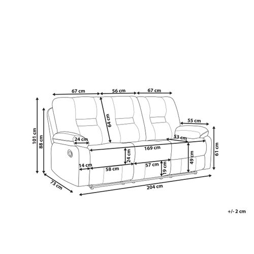 Canapé En Velours Gris 3 Places Inclinable Avec LED Et Port USB Bergen