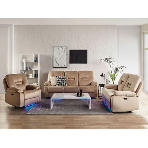 Canapé De Salon Électrique Inclinable En Velours Beige 2 Places Avec LED Et Port USB Bergen