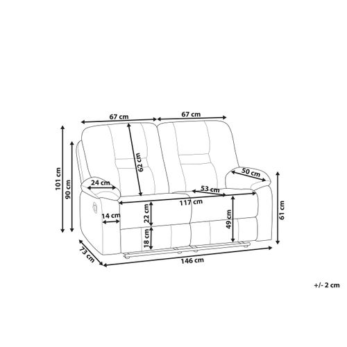 Canapé De Salon Électrique Inclinable En Velours Beige 2 Places Avec LED Et Port USB Bergen