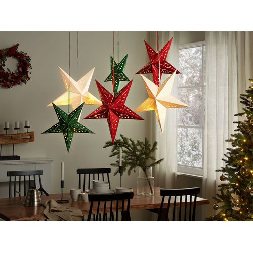 Lot De 2 Étoiles Décoratives LED 45 Cm En Papier Brillant Vert Motti