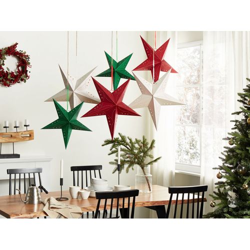 Lot De 2 Étoiles Décoratives LED 45 Cm En Papier Brillant Vert Motti